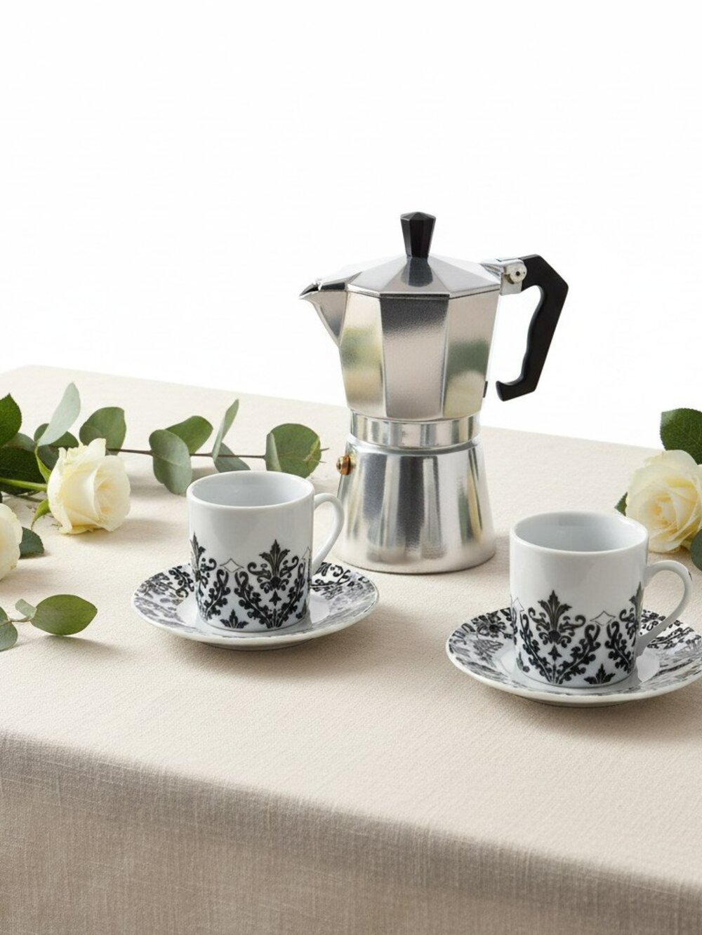 Artisano Designs Dramatic Damask Espresso Cups & Saucers